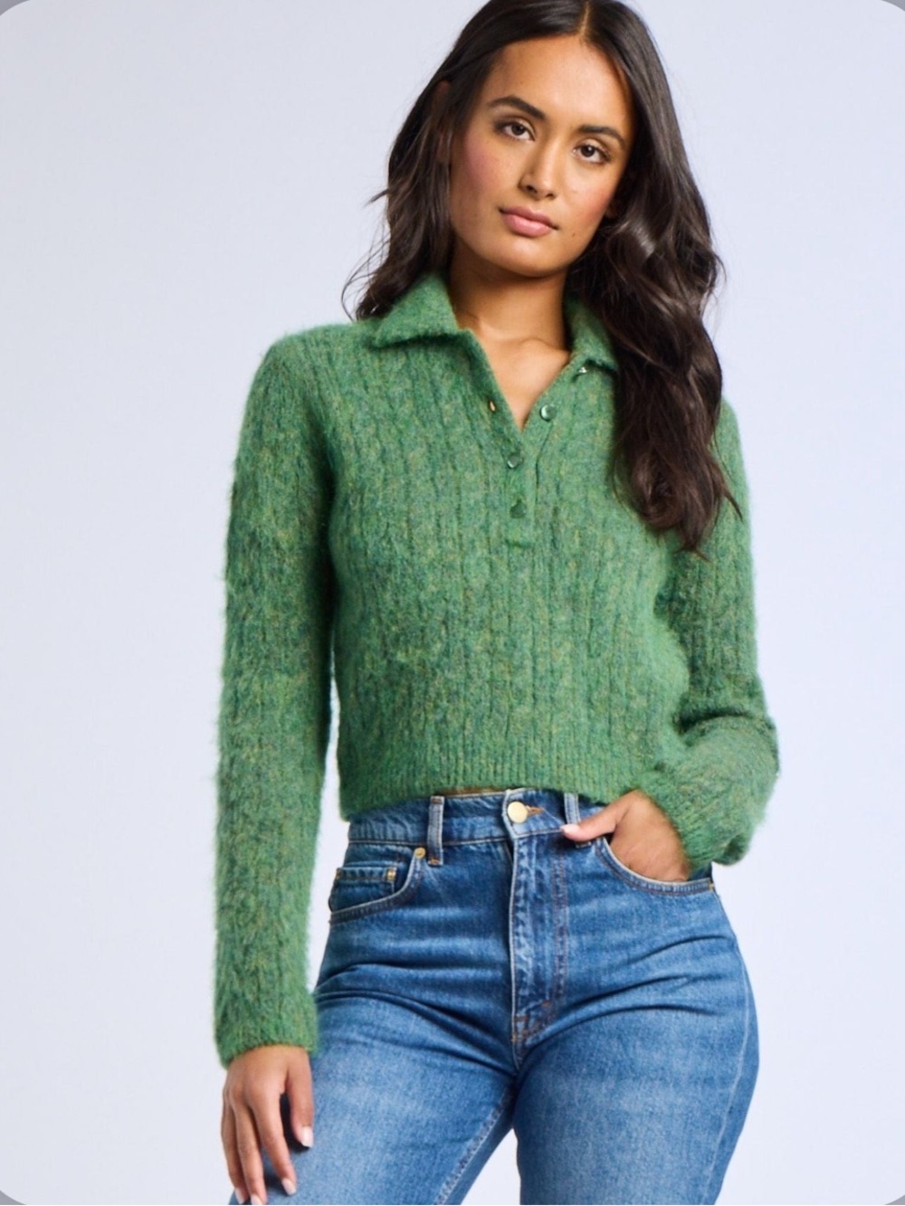 NWT Mille Ingrid Henley Pullover Sweater in Pine Green, Size S